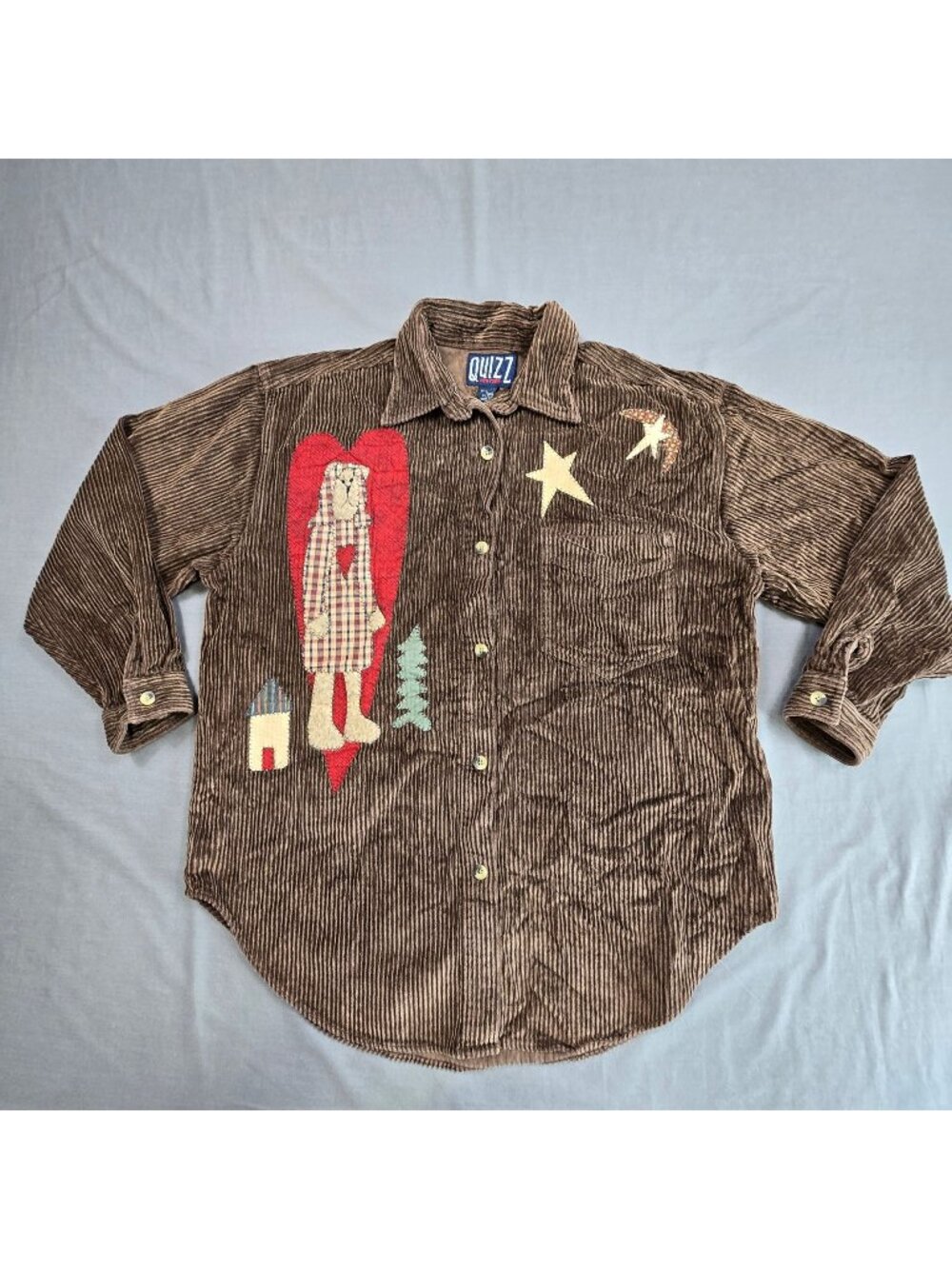Vintage Quizz New York Large Corduroy Shirt Jacket Brown Folk Art Cottagecore